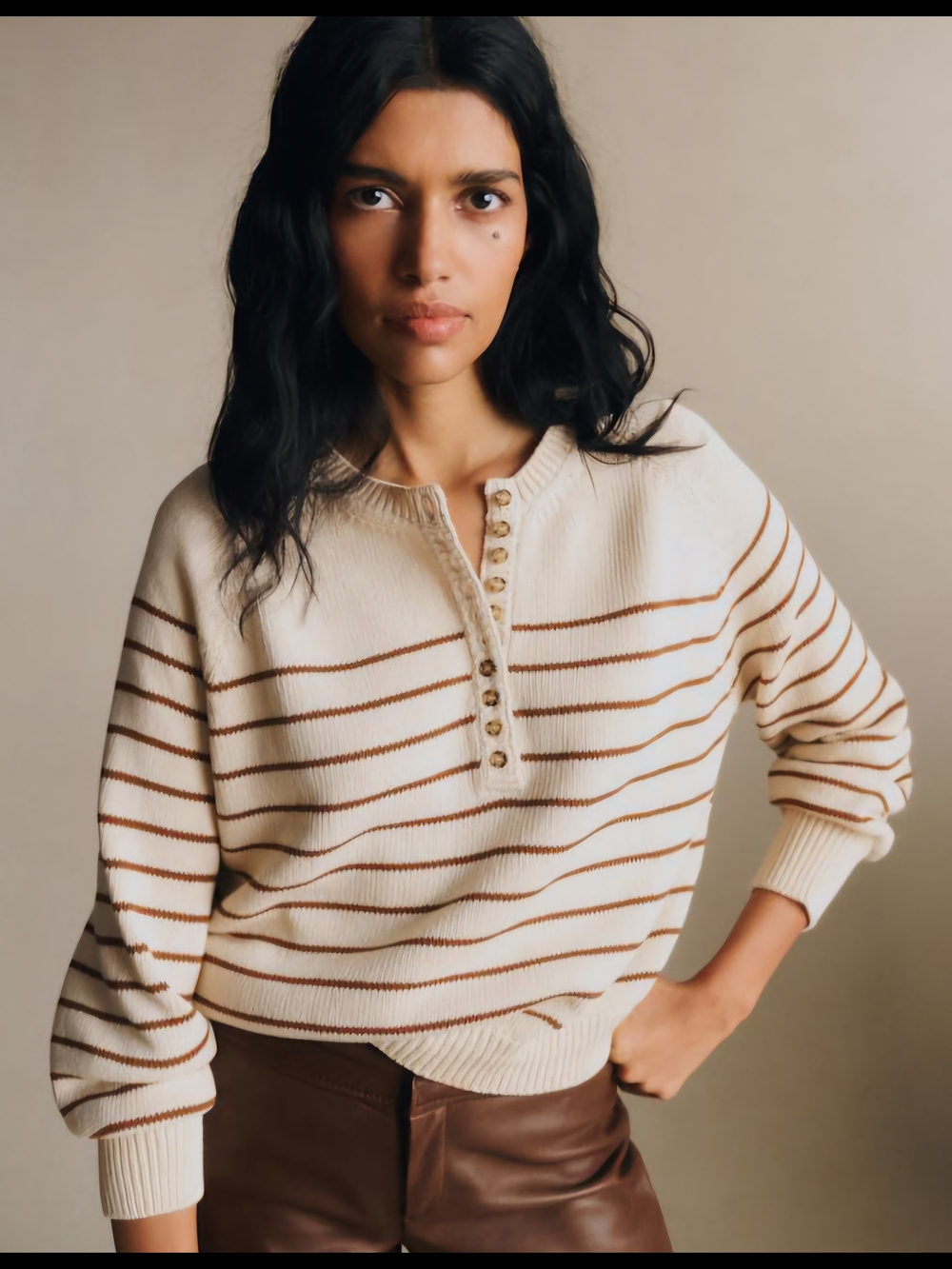 Sezane Leontine Sweater (Camel/Ecru)